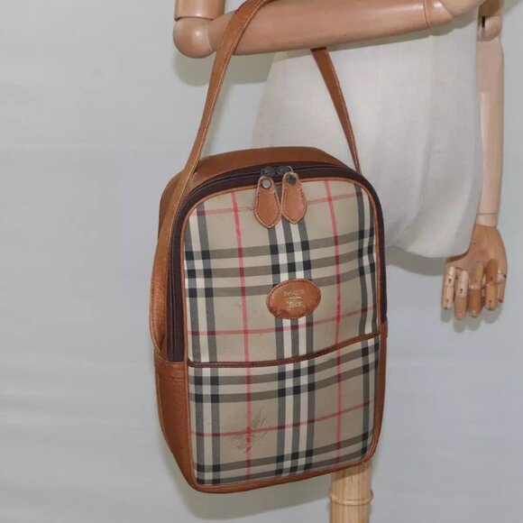 Burberrys Nova Check Blue Label Shoulder Bag Canvas Beige Auth - Picture 1 of 16